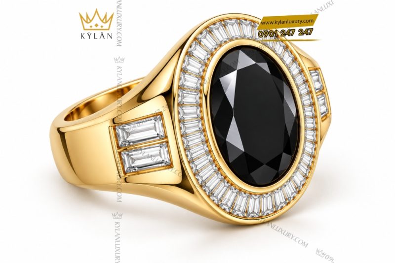 Nhẫn nam vàng Au750 đính sapphire đen