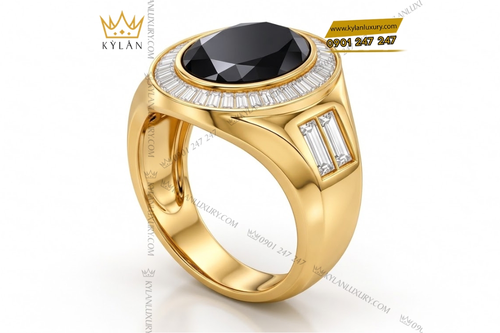 Nhẫn nam vàng Au750 đính sapphire đen