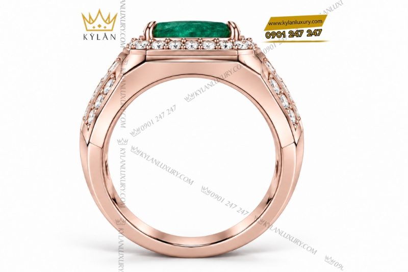Nhẫn nam vàng hồng Au750 đính ngọc lục bảo