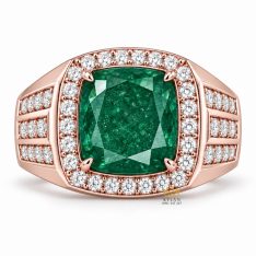 Nhẫn nam vàng hồng Au750 đính ngọc lục bảo