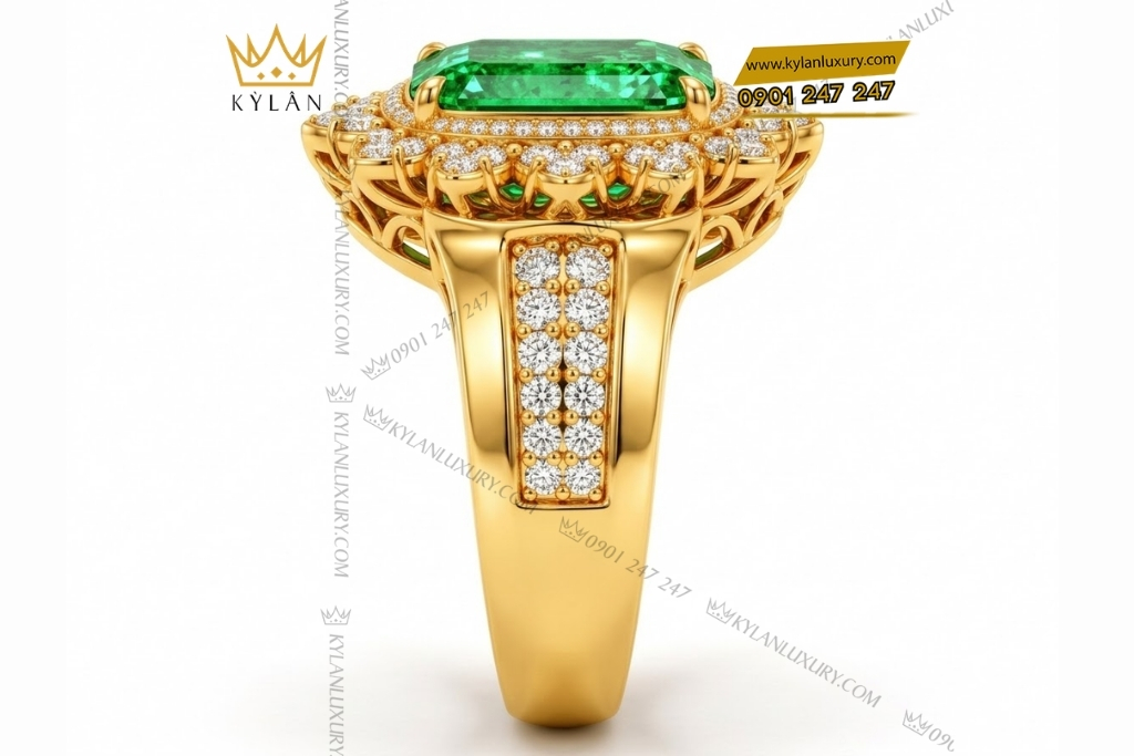 Kỳ Lân Luxury Nhan nu vang Au750 dinh da ngoc luc bao 5 Nhẫn nữ vàng Au750 đính đá ngọc lục bảo