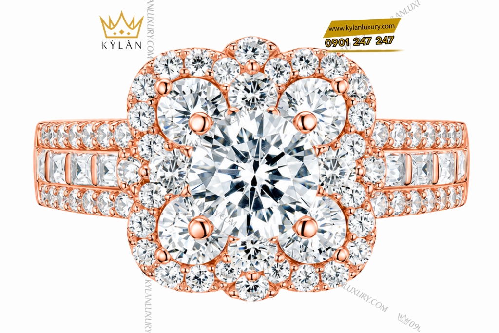 Nhẫn nữ vàng hồng Au750 đính kim cương