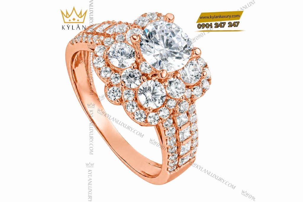 Kỳ Lân Luxury Nhan nu vang hong Au750 dinh kim cuong 3 Nhẫn nữ vàng hồng Au750 đính kim cương