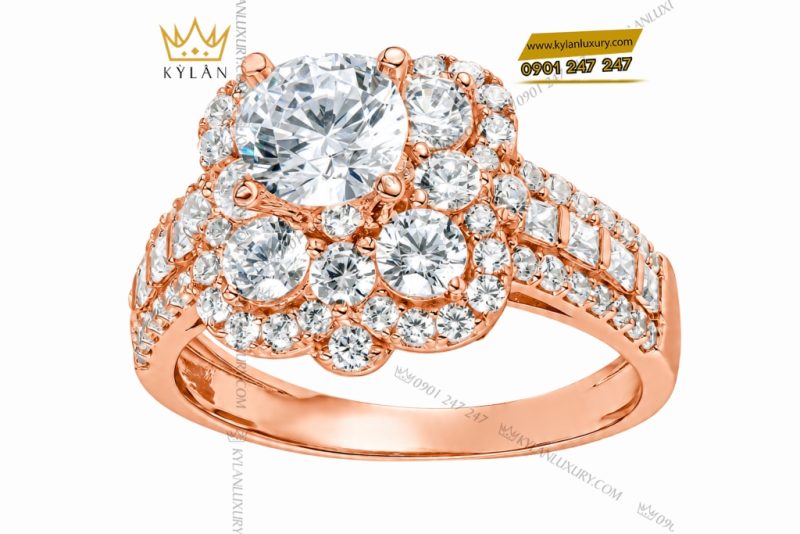 Nhẫn nữ vàng hồng Au750 đính kim cương