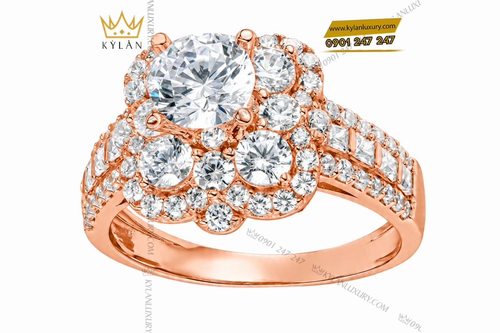 Nhẫn nữ vàng hồng Au750 đính kim cương