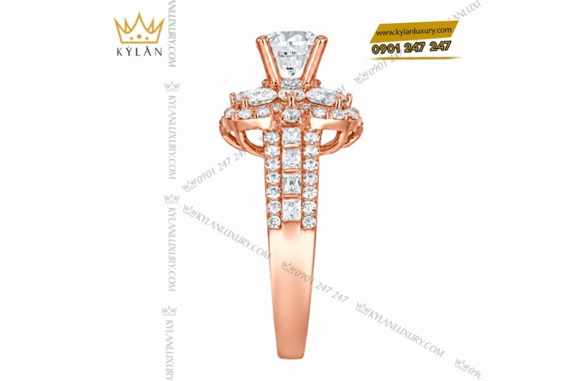 Nhẫn nữ vàng hồng Au750 đính kim cương