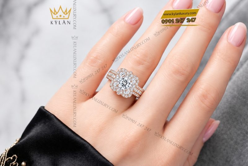 Nhẫn nữ vàng hồng Au750 đính kim cương