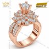 Nhẫn nữ vàng hồng Au750 đính kim cương họa tiết đóa hoa