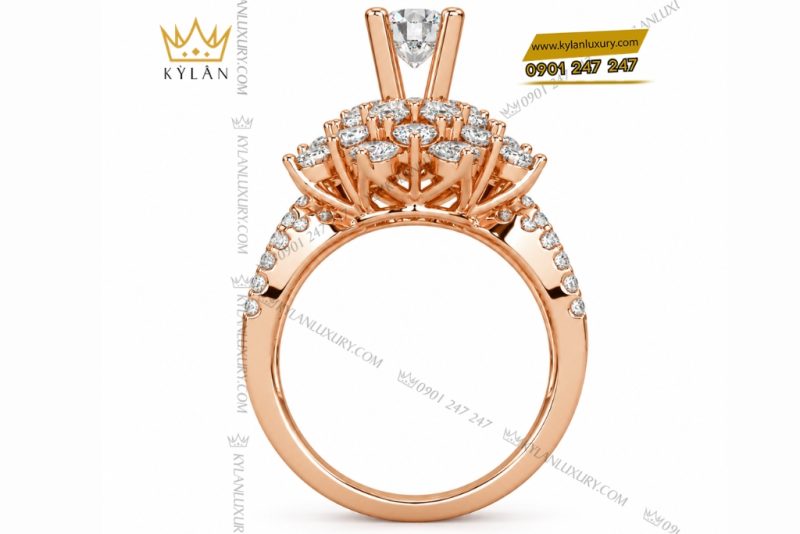 Nhẫn nữ vàng hồng Au750 đính kim cương họa tiết đóa hoa