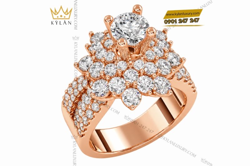 Nhẫn nữ vàng hồng Au750 đính kim cương họa tiết đóa hoa