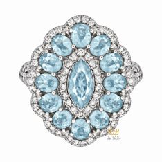 Nhẫn nữ vàng trắng Au750 đính sapphire xanh