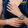 Nhẫn nữ vàng trắng Au750 đính sapphire xanh