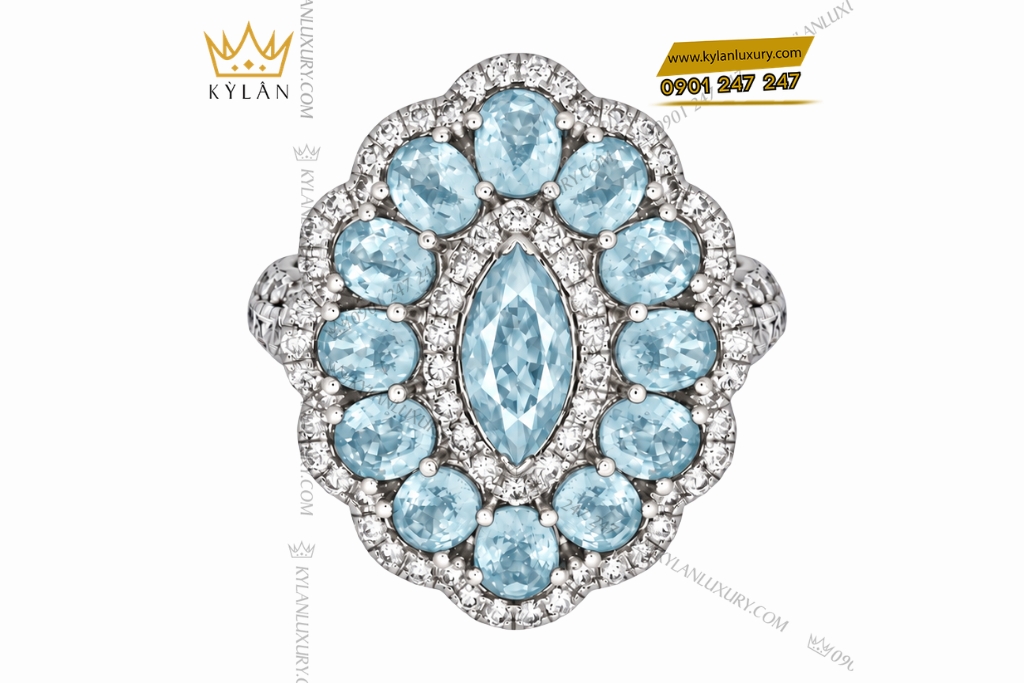 Nhẫn nữ vàng trắng Au750 đính sapphire xanh