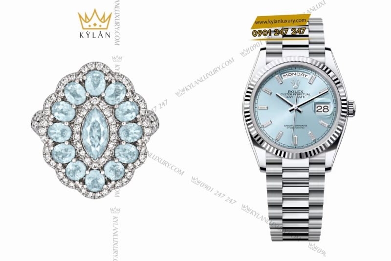 Nhẫn nữ vàng trắng Au750 đính sapphire xanh