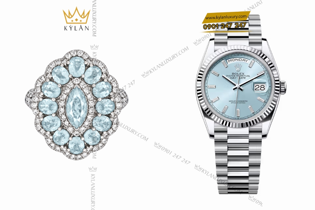 Nhẫn nữ vàng trắng Au750 đính sapphire xanh