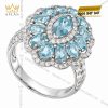 Nhẫn nữ vàng trắng Au750 đính sapphire xanh