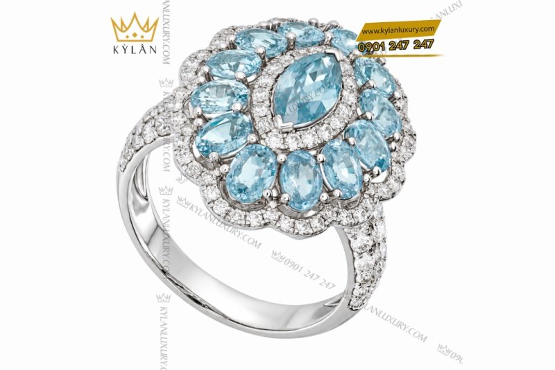 Nhẫn nữ vàng trắng Au750 đính sapphire xanh