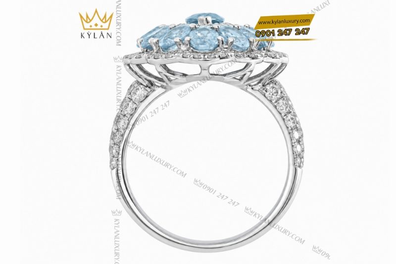 Nhẫn nữ vàng trắng Au750 đính sapphire xanh