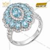 Nhẫn nữ vàng trắng Au750 đính sapphire xanh