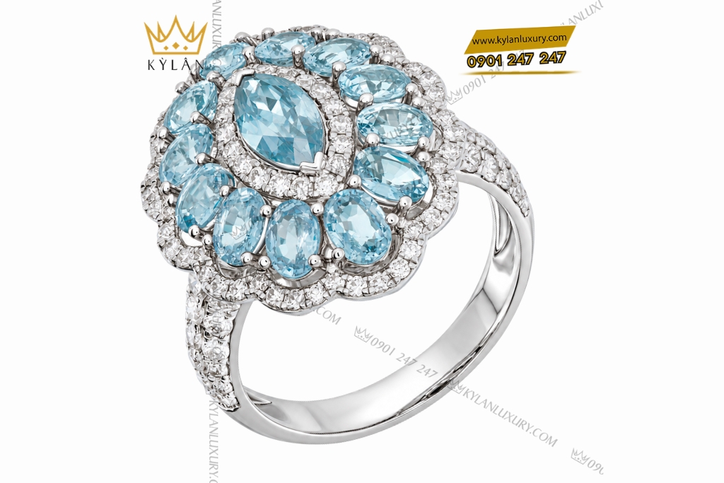 Nhẫn nữ vàng trắng Au750 đính sapphire xanh
