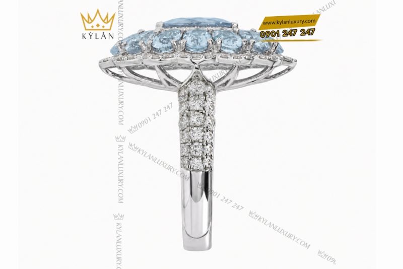 Nhẫn nữ vàng trắng Au750 đính sapphire xanh