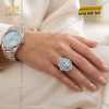 Nhẫn nữ vàng trắng Au750 đính sapphire xanh