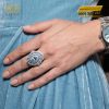 Nhẫn nữ vàng trắng Au750 đính sapphire xanh