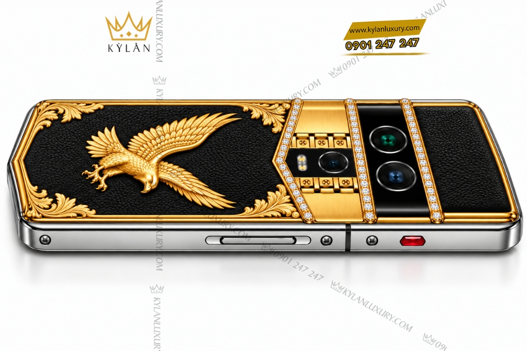 Vertu Agent Q custom vàng Au750 đính kim cương – Chim Đại Bàng 3 Vertu Agent Q custom vàng Au750 đính kim cương – Chim Đại Bàng