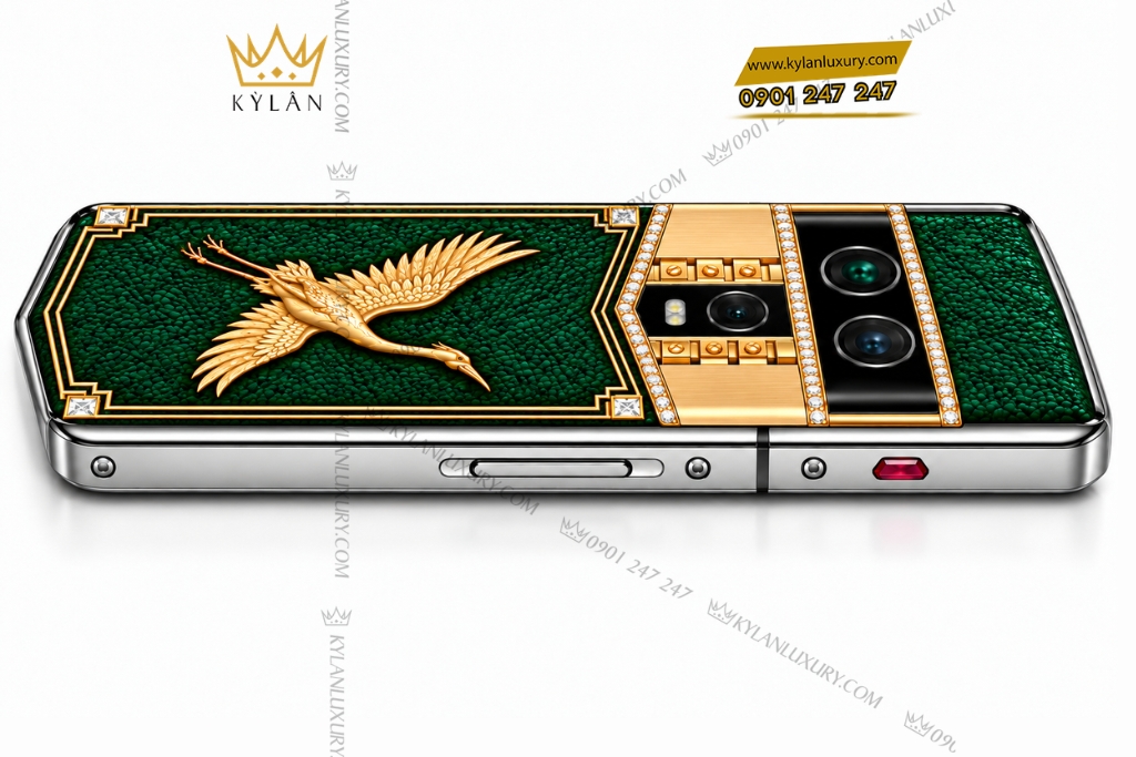 Vertu Agent Q custom vàng Au750 đính kim cương – Chim Hạc 5 Vertu Agent Q custom vàng Au750 đính kim cương – Chim Hạc