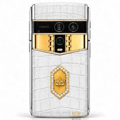 Vertu Agent Q custom vàng Au750 kim cương và logo Kỳ Lân da cá sấu trắng