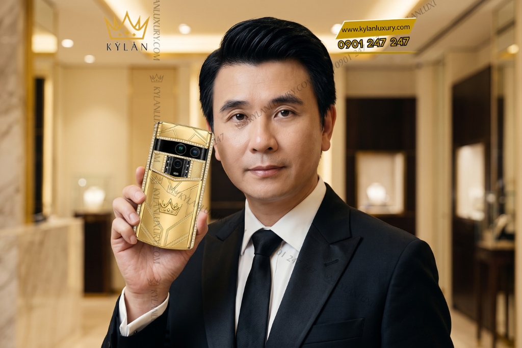 Vertu Agent Q custom vàng Au750 kim cương và logo Kỳ Lân