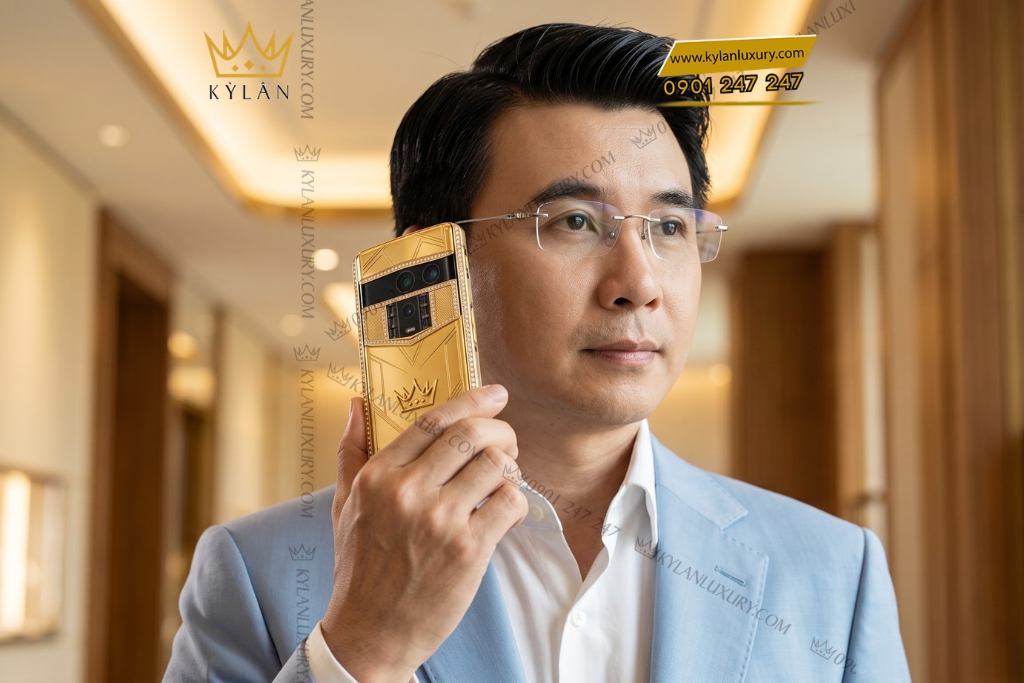 Vertu Agent Q custom vàng Au750 kim cương và logo Kỳ Lân