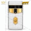 Vertu Agent Q custom vàng Au750 kim cương và logo Kỳ Lân da cá sấu trắng