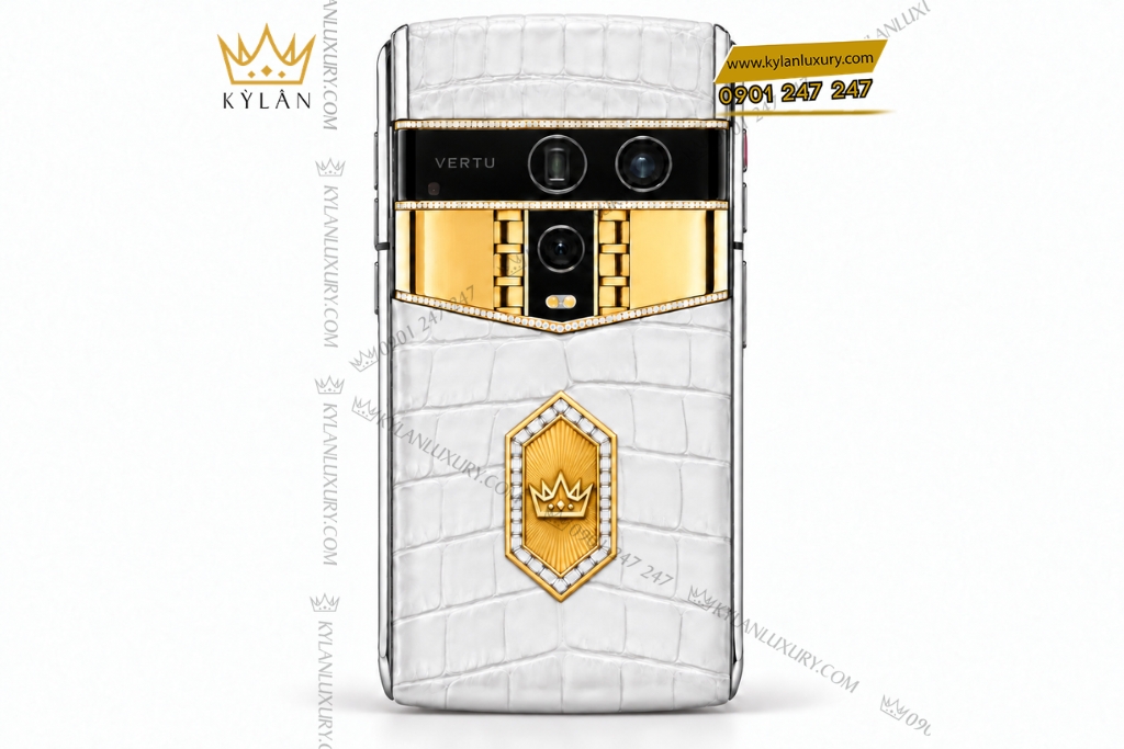 Vertu Agent Q custom vàng Au750 kim cương và logo Kỳ Lân