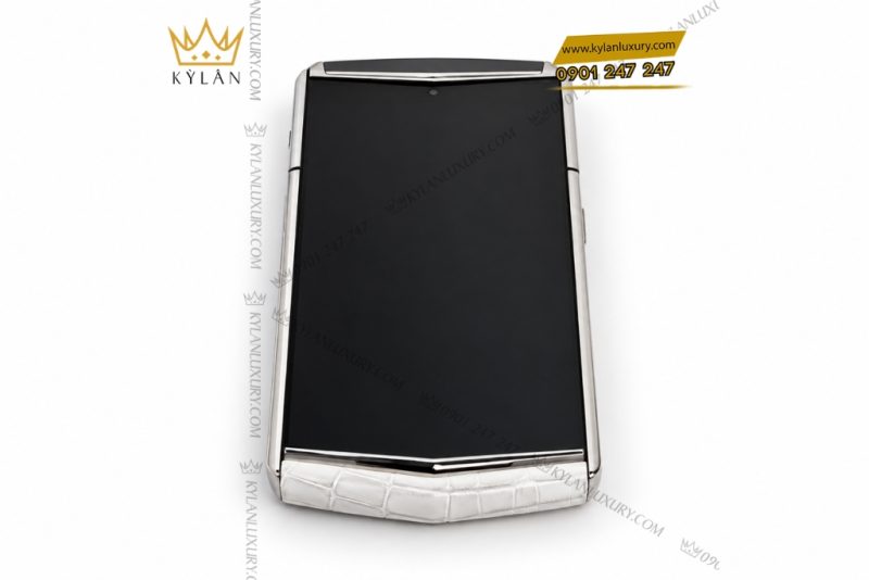 Vertu Agent Q custom vàng Au750 kim cương và logo Kỳ Lân da cá sấu trắng