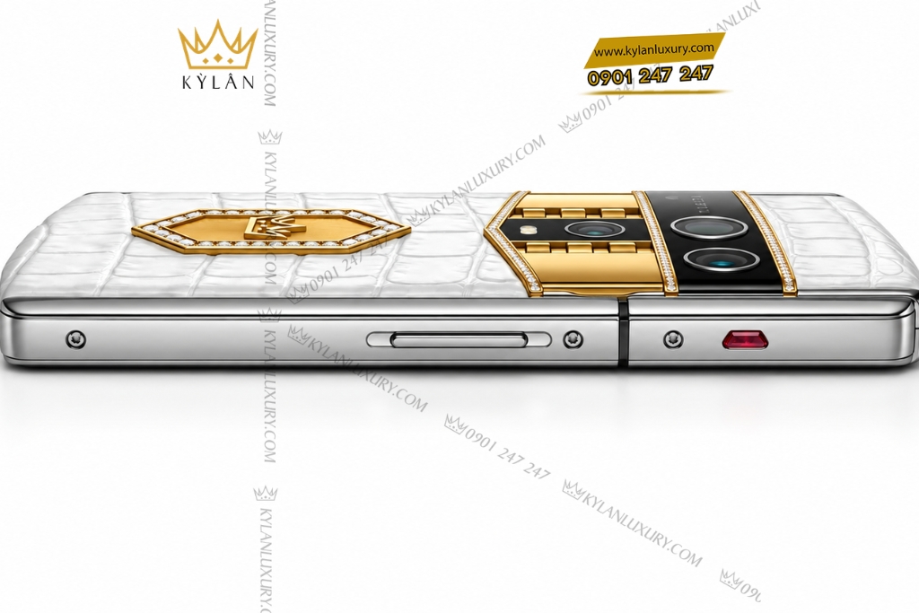 Vertu Agent Q custom vàng Au750 kim cương và logo Kỳ Lân