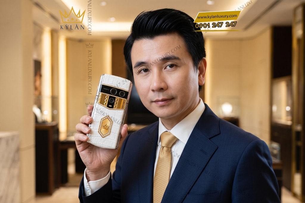 Vertu Agent Q custom vàng Au750 kim cương và logo Kỳ Lân