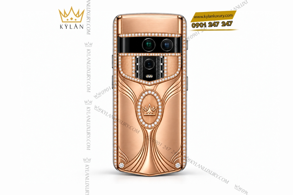 Kỳ Lân Luxury Vertu Agent Q custom vang hong Au750 kim cuong hoa tiet va logo Ky Lan 2 Vertu Agent Q custom vàng hồng Au750 kim cương họa tiết và logo Kỳ Lân