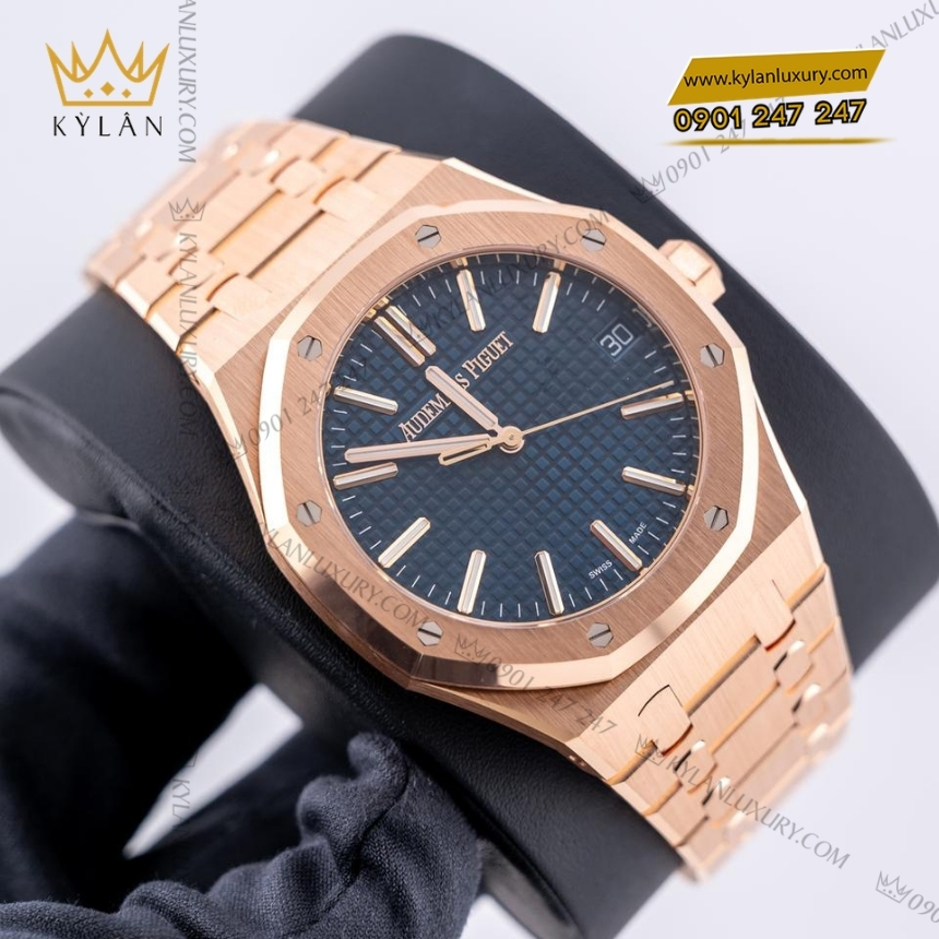 Kỳ Lân Luxury dong ho royal oak vang hong mat so xanh dem 15510or 10 Đồng hồ Royal Oak vàng hồng mặt số xanh đêm 15510OR