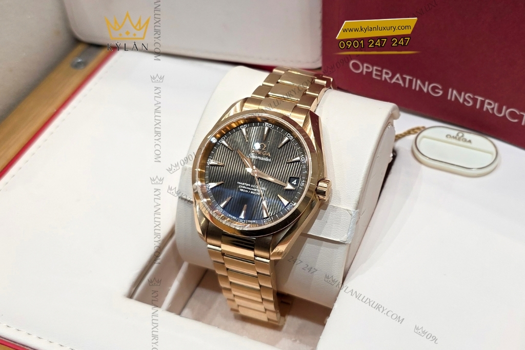 Kỳ Lân Luxury omega seamaster aqua terra vang hong mat so xam 10 Đồng hồ Omega Seamaster Aqua Terra vàng hồng mặt số xám 38.5mm