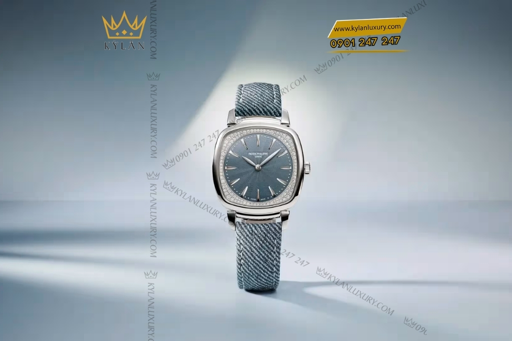 Kỳ Lân Luxury patek philippe gondolo mat xanh xam 7043g 001 2 Đồng hồ Patek Philippe Gondolo mặt xanh xám kim cương 7043G-001