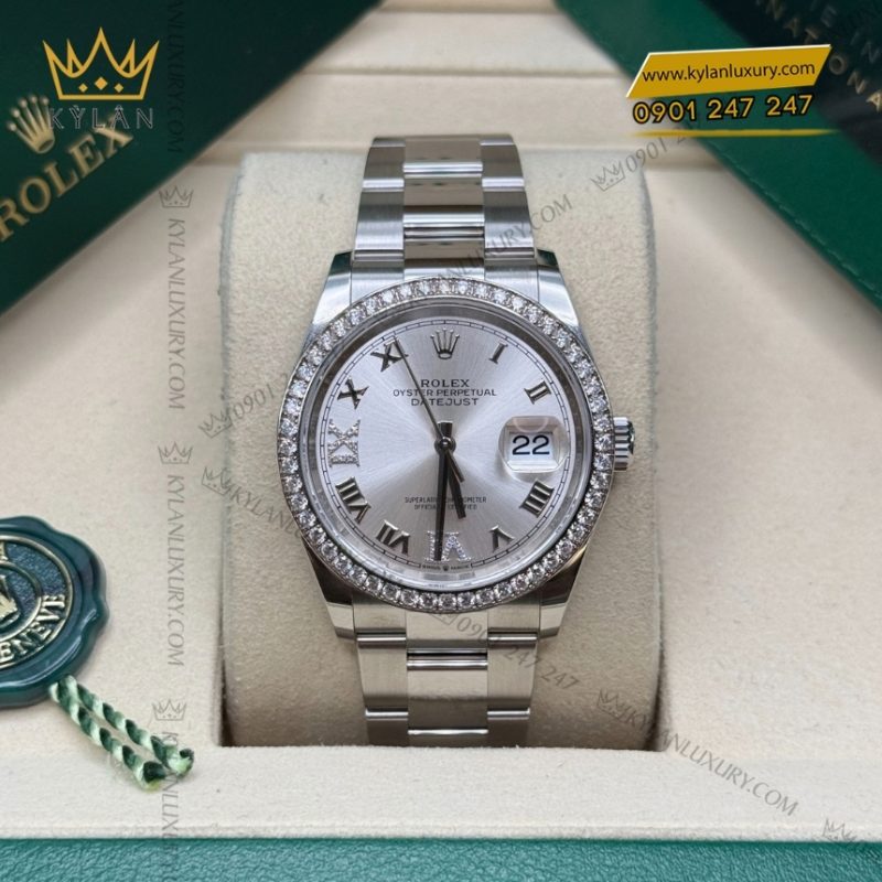 Đồng hồ Rolex Datejust 36 mặt bạc La Mã kim cương 126284RBR-0060