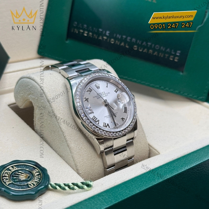 Kỳ Lân Luxury rolex datejust 36 mat bac la ma 126284rbr 0060 5 Đồng hồ Rolex Datejust 36 mặt bạc La Mã kim cương 126284RBR-0060