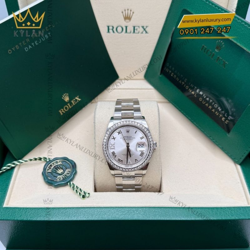 Đồng hồ Rolex Datejust 36 mặt bạc La Mã kim cương 126284RBR-0060