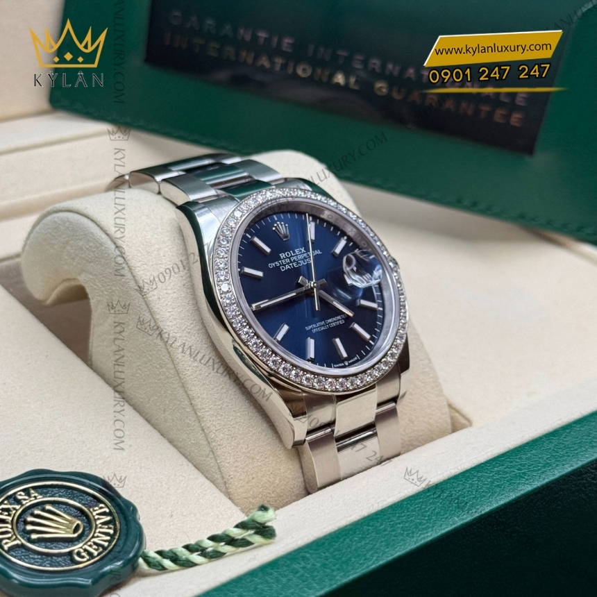 Kỳ Lân Luxury rolex datejust 36 xah duong day oyster 126284rbr 0010 3 Đồng hồ Rolex Datejust 36 mặt xanh dương dây oyster 126284RBR-0010