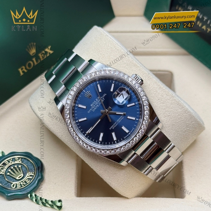 Kỳ Lân Luxury rolex datejust 36 xah duong day oyster 126284rbr 0010 6 Đồng hồ Rolex Datejust 36 mặt xanh dương dây oyster 126284RBR-0010