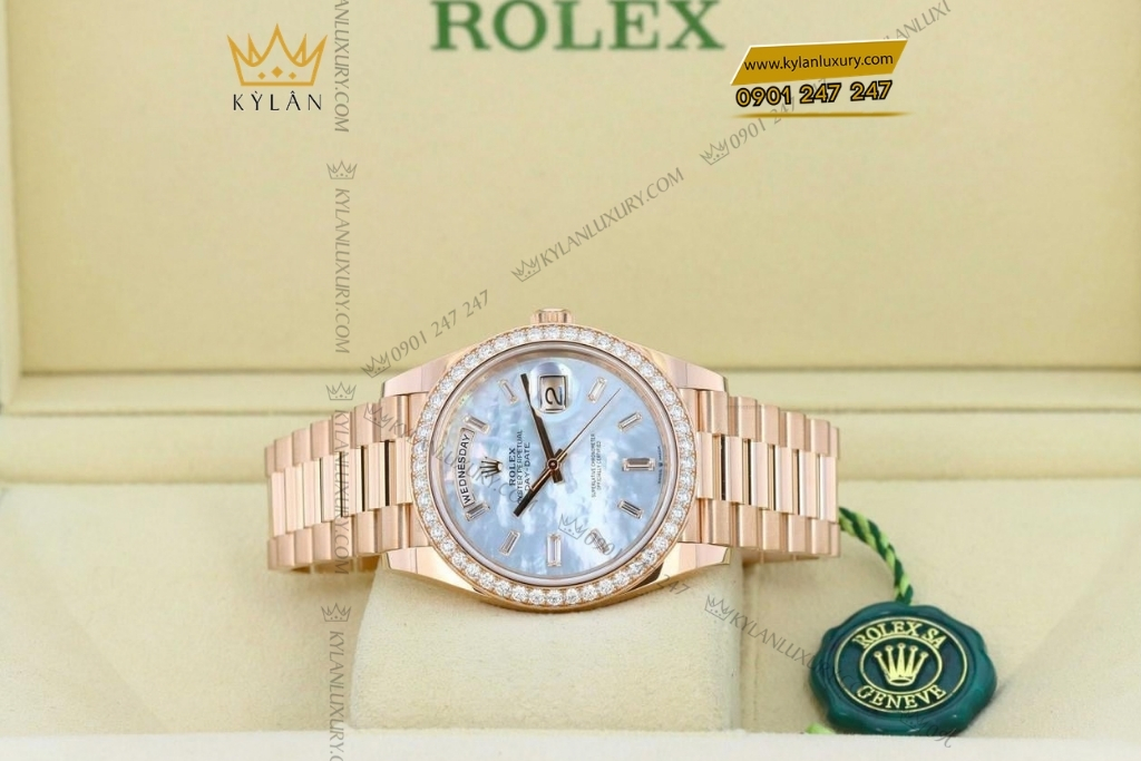 Kỳ Lân Luxury rolex day date 40 xa cu vanh kim 228345rbr 0026 2 Đồng hồ Rolex Day Date mặt xà cừ vành kim cương 228345RBR-0026