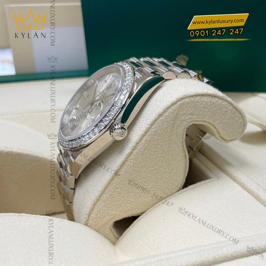 Kỳ Lân Luxury rolex day date 40 xa cu vanh kim 228345rbr 0026 7 1 Đồng hồ Rolex Day Date 40 mặt số bạc vành kim 228349RBR-0001