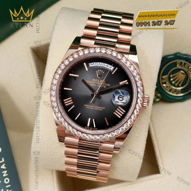 Đồng hồ Rolex Day Date 40 mặt xám ombre vành kim 228345RBR-0025