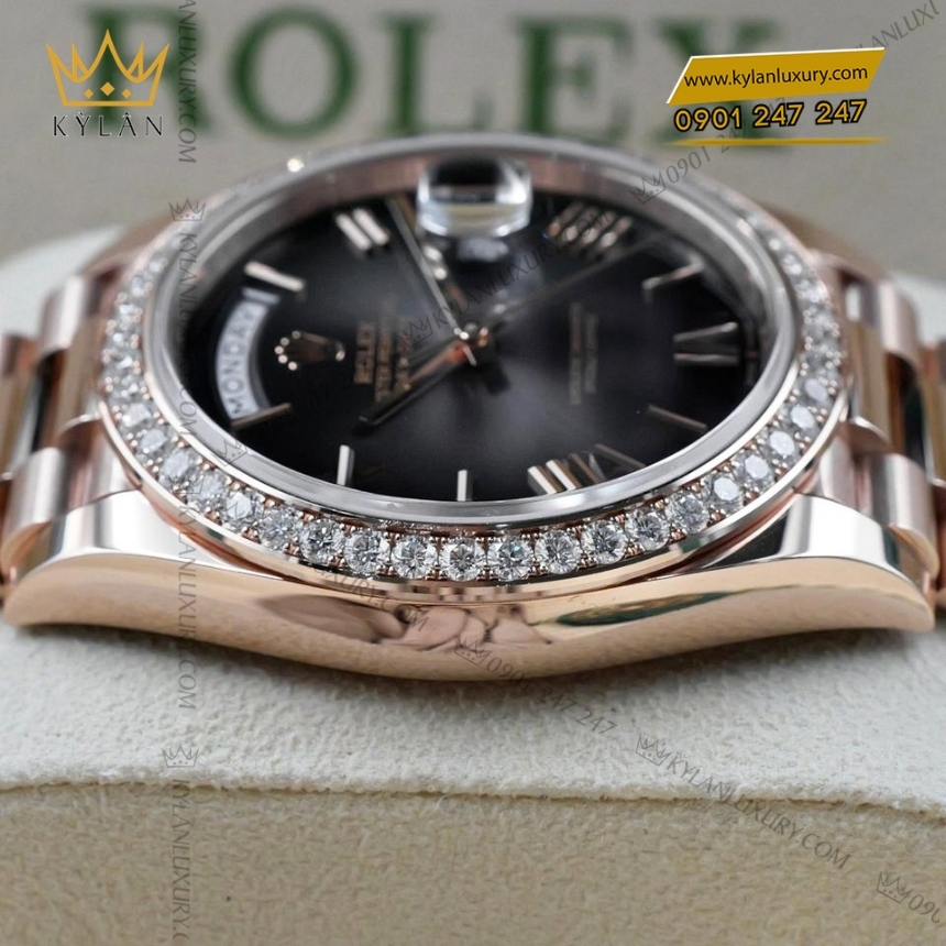 Kỳ Lân Luxury rolex day date 40xam vanh kim 228345rbr 0025 4 Đồng hồ Rolex Day Date 40 mặt xám ombre vành kim 228345RBR-0025
